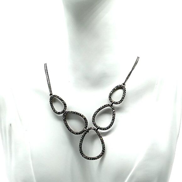 Lia Sophia BLACK ICE w/Cut Crystals Double Chain Necklace 16-19" - Picture 5 of 12